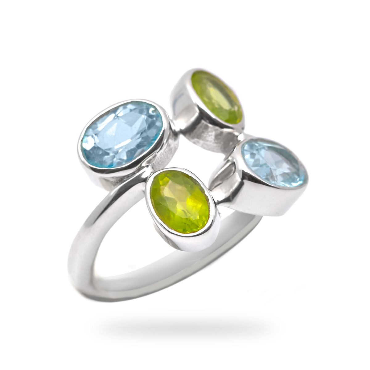 Bague peridot, aigue marine argent Tessa